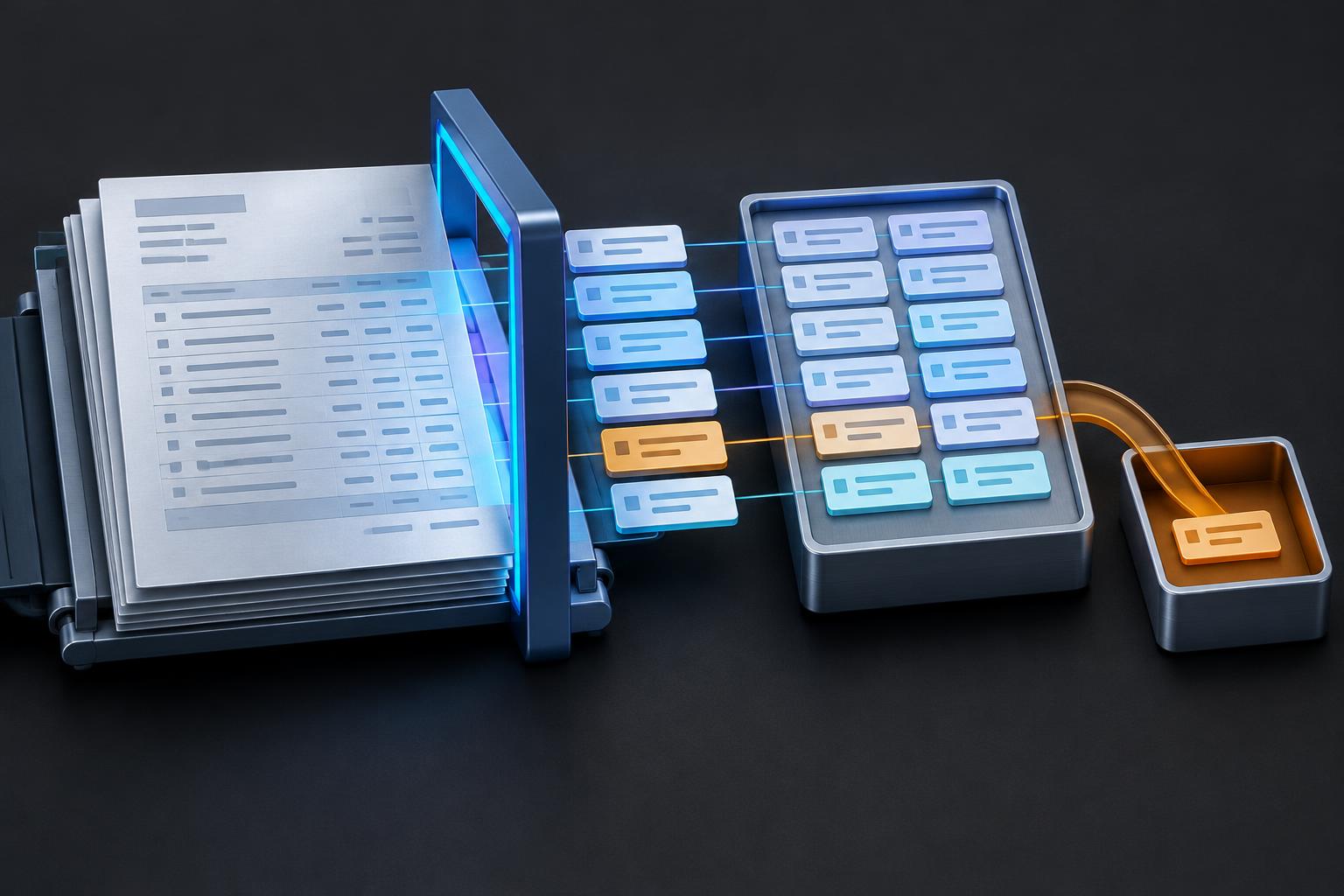 Invoice fields scanned and matched against records with a mismatch diverted to review