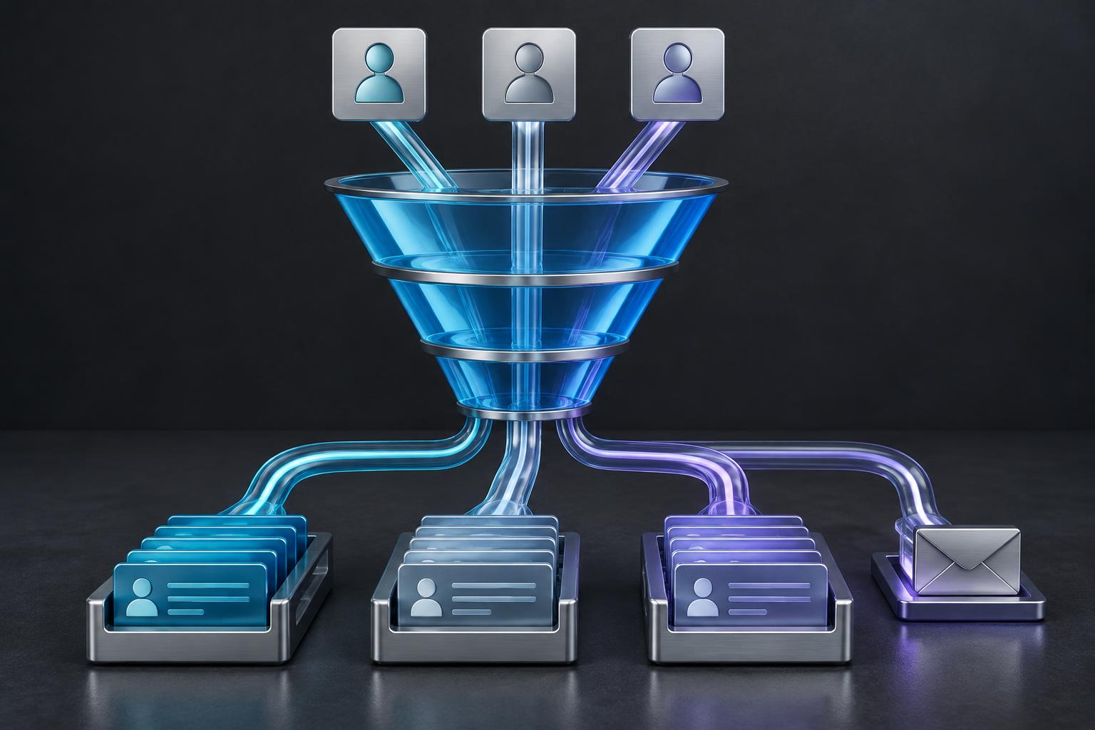Contact profiles qualified through a funnel and routed to organised customer records and a reply